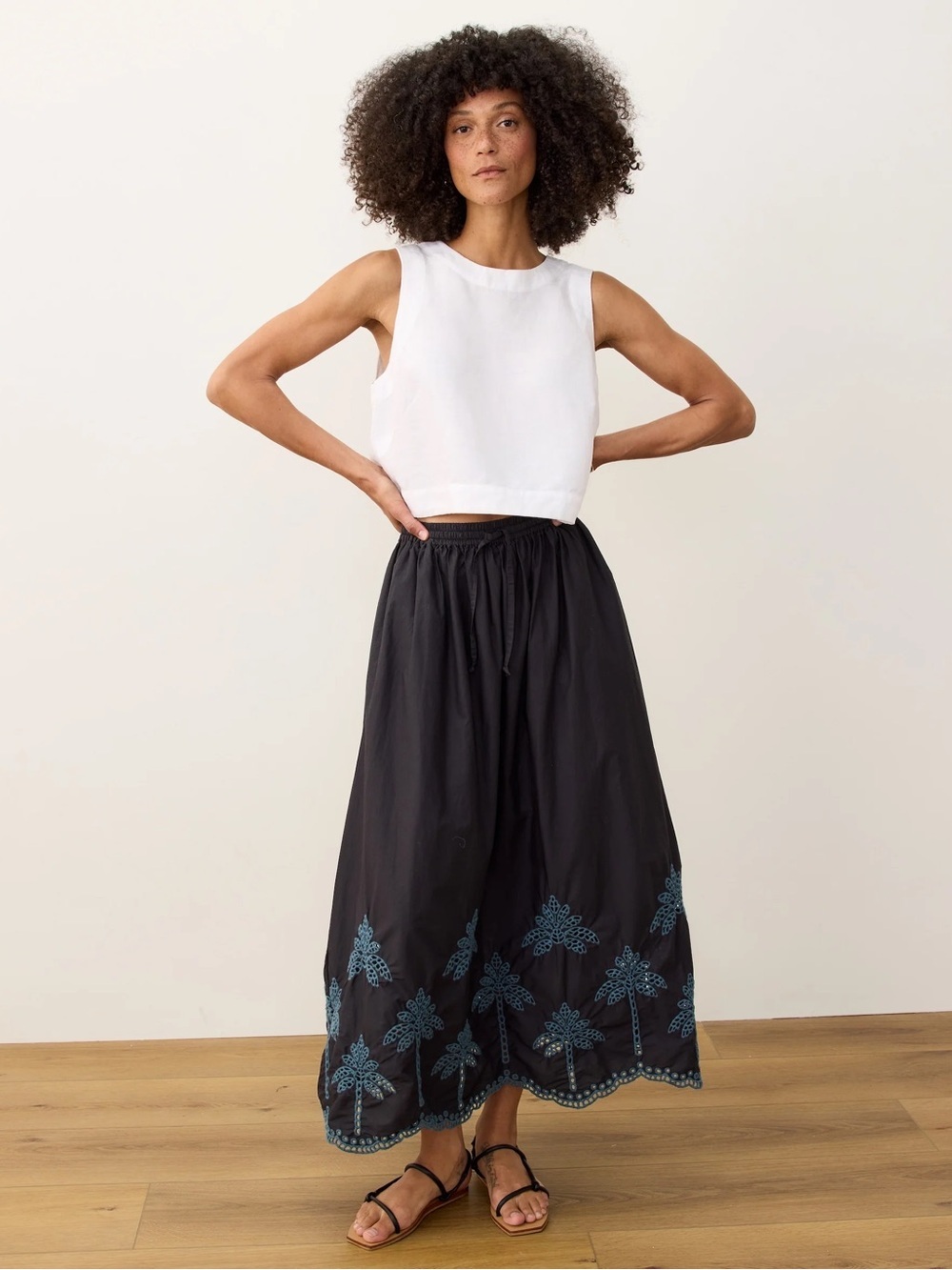 Marine Layer NWT Ryland Eyelet Drawstring Skirt Poplin Eyelet Embroidery Black